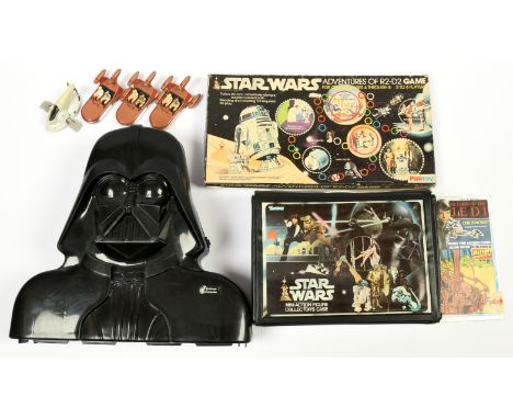 Quantity of Star Wars vintage collectables includes Kenner Mini-action figure collector's case, Darth Vader collectors case, 