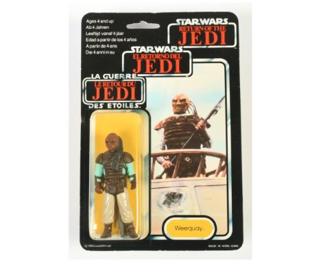 Palitoy Star Wars vintage Tri-Logo Weequay 3 3/4" figure, Near Mint, within Good Plus (dented) bubble, upon Good Plus (surfac