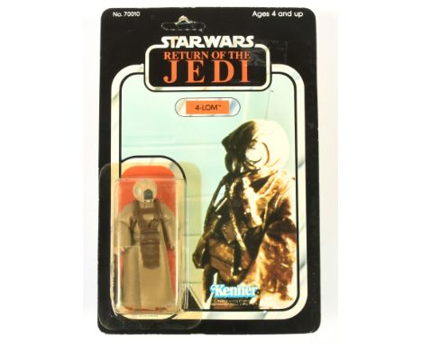 Kenner Star Wars vintage Return of the Jedi 4-LOM 3 3/4" figure, Near Mint, within Fair (cracked and yellow) bubble, upon Goo
