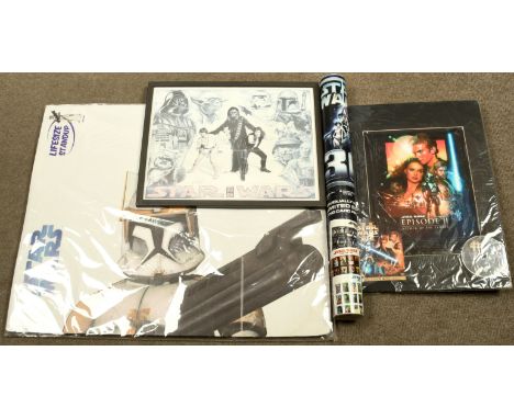Star Wars Posters and life size stand up. Lot includes individually numbered limited edition playing card proof sheet, life s
