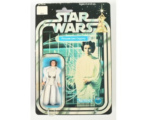 Kenner Star Wars vintage Princess Leia 3 3/4" figure, Near Mint, within Fair (cracked) bubble, upon Good Plus (edge wear) pun