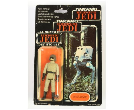 Palitoy Star Wars vintage Tri-Logo AT-ST Driver 3 3/4" figure, Near Mint, within Good (dented and yellow) bubble, upon Good F