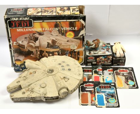 Palitoy vintage Star Wars vehicles, creatures and USED backing cards including Millennium Falcon Fair incomplete, within Fair