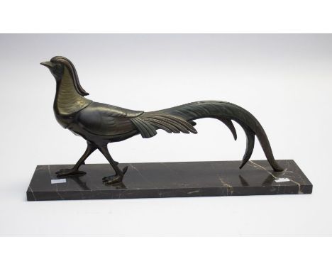 Art Deco model of a Pheasant on a marble base. Length approx 50cm, height approx 24cm.