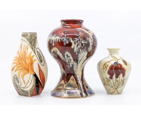 Black Ryden, Stoke on Trent, 3 pieces of stoneware (glazed designs): one large red marble-effect pattern, marked on base, app
