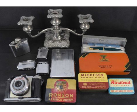 Various mixed collectors' items to include two Ronson lighters, a Mosda 500 lighter, a chrome plated engine turned cigarette 