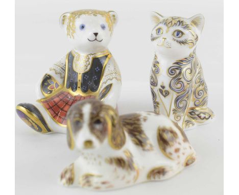 ROYAL CROWN DERBY; three porcelain animal paperweights, all decorated in the Imari palette, to include 'Scruff', Collector's 