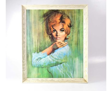 AFTER LOUIS SHABNER (20th century); print, half-length portrait of a red-headed woman, 57.5 x 47cm, together with a textured 
