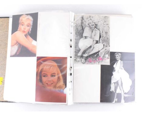 MARILYN MONROE; an album of ephemera relating to the actress, to include coloured photograph cards, black and white photograp