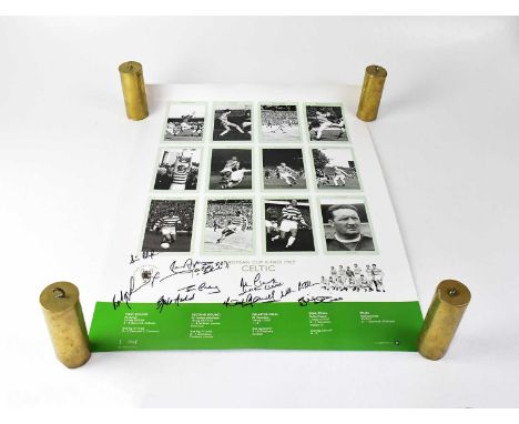 CELTIC FC; a black and white poster of the 1967 European Cup winning team, bearing signatures to include John Clark, Bert Aul