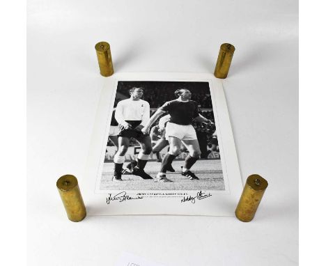 TOTTENHAM HOTSPUR; two black and white posters, one signed Jimmy Greave and Nobby Stiles, the other the 1962 FA Cup winning t