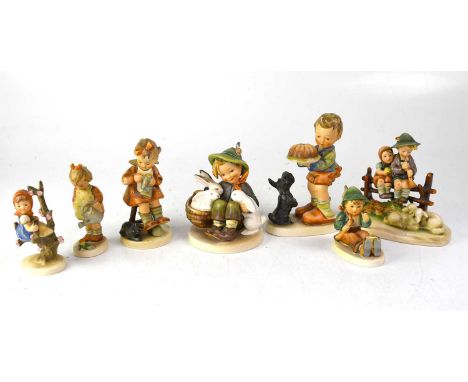 GOEBEL; seven various figure groups of young children with animals (7).