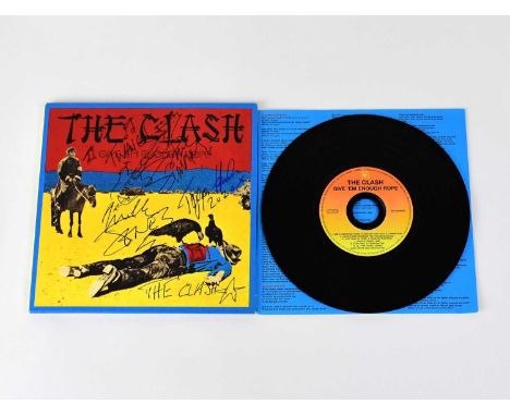 THE CLASH; CD, 'Give 'em Enough Rope', signed to front cover and with doodle, Mick Jones, Topper Headon and Paul Simonon.Cond