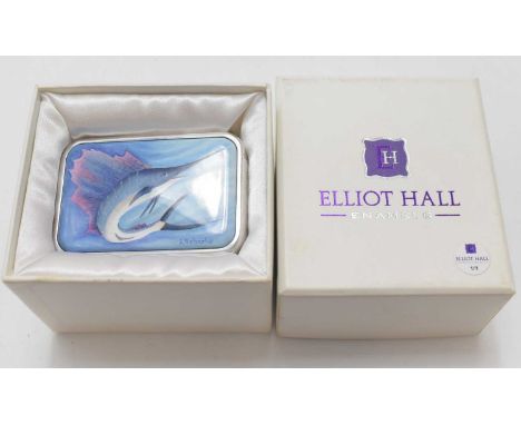 ELLIOT HALL ENAMELS, WORCESTERSHIRE; a boxed paperweight, 'Swordfish', limited edition 1/1, signed by artist A Roberts, 6.8 x
