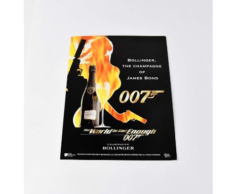 JAMES BOND 007; a Bollinger advertising card for 'The World is Not Enough', bearing signatures to the interior, Pierce Brosna