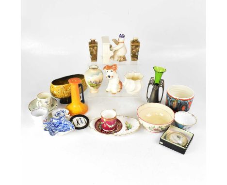 A mixed lot of ceramics and glassware, to include a Meissen blue onion leaf-shaped pickle dish, a similar Copeland Spode 'Ita