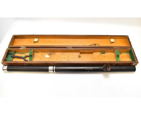 British telescope lining-up gun, Mk1, OS.1248.G.A, manufacturer's mark 'R&amp;JB', No.1346, with broad arrow mark, in wooden 