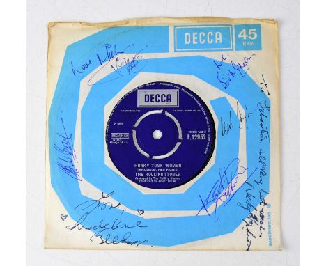 THE ROLLING STONES; 45rpm single, 'Honky Tonk Woman', on Decca, signed to paper sleeve by Mick Jagger, Bill Wyman, Charlie 'B