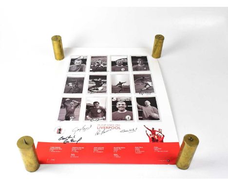 LIVERPOOL FC; a black and white poster of the 1965 Liverpool FA Cup winning team bearing signatures to include Chris Lawler, 