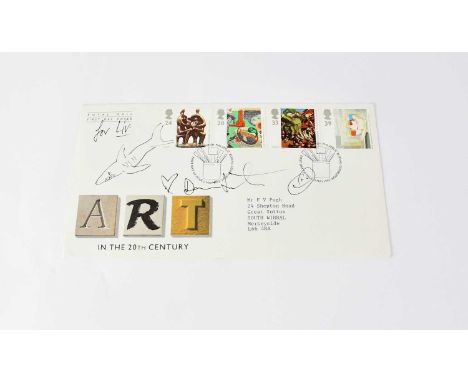 DAMIEN HIRST; a first day cover bearing doodle and the artist's signature.Condition Report: - We have not authenticated this 