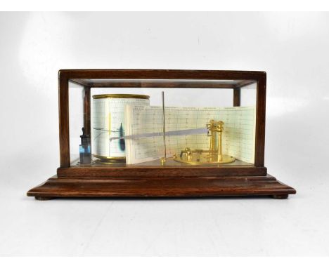 A 20th century oak cased barograph with brass fittings, in a glazed case, unmarked, 18 x 37 x 22cm.