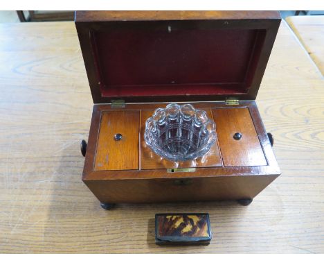 A 19th century mahogany tea caddy of sarcophagus form together with a faux tortoiseshell box