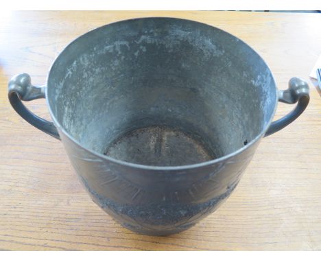 A twin handled Art Nouveau pewter planter/jardiniere - Diameter 27cm x 24cm - in good condition with good patinas