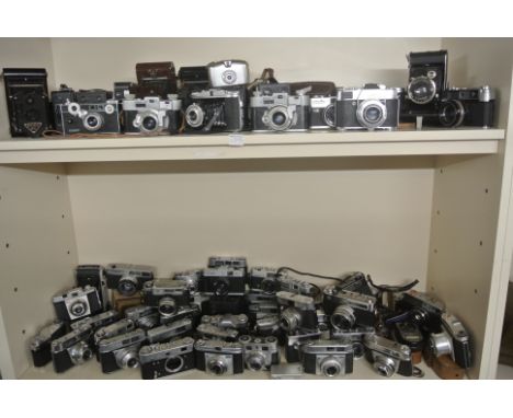 A good selection of vintage cameras including bellows and 35mm including a FED 3 body Zeiss Ikon Contaflex approx 65 and asso