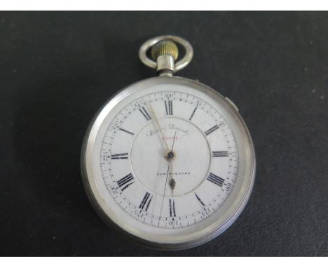 A hallmarked silver cased centre seconds chronograph No 53951, white enamel dial with roman numerals, centre sweep seconds, a