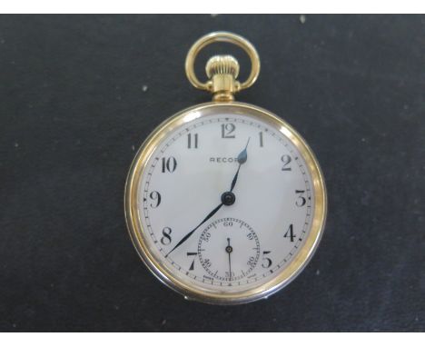 A 9ct gold open faced pocket watch - Arabic numerals to white enamel dial with subsidiary seconds at 6 o'clock - total weight