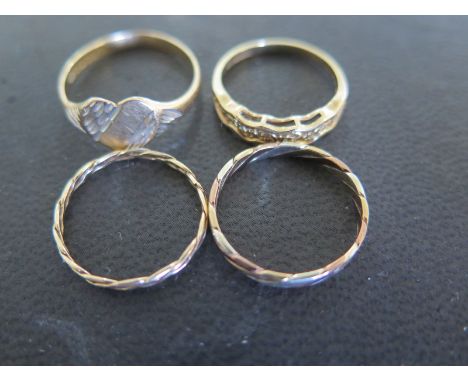 Three 9ct gold rings and one presumed 9ct gold ring sizes R,M,M & L/M - approx total weight 5.2 grams