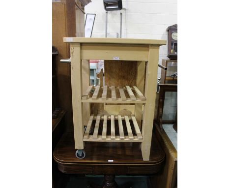Light wood kitchen butchers block, with slatted undertiers, 60cm x 50.5cm