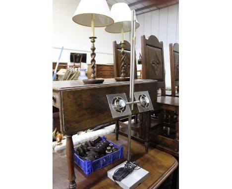 Chrome reading lamp with two adjustable bulbs, pair of oak barley-twist reading lamps (3)