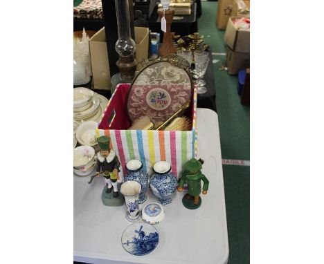 Works of art to include oil lamp converted to an electric reading lamp, lamp with elephants head form stem, brass ware, carve