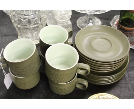 Denby tea service, the green ground decorated with chevrons, place settings for six (18)