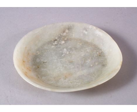 A CHINESE CARVED WHITE JADE BATS PLATE / DISH, the interior with twin bat decoration, the verso with a bats amongst twin carv