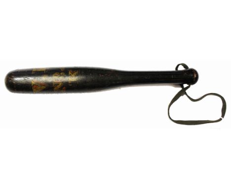 A Victorian painted wood truncheon, painted in gold with V.R Cypher, "No.45 K", 36cm