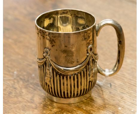 A silver Christening mug, swag and half fluted decoration, Roberts & Belk 1894 approx 88 gms