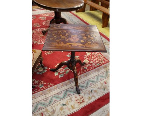 A late 18th Century mahogany and marquetry inlaid tripod table, possibly Dutch 