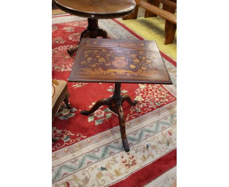 A late 18th Century mahogany and marquetry inlaid tripod table, possibly Dutch 