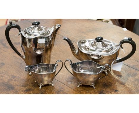 George V silver four piece tea set, all pieces by William Suckling Ltd, hallmarked Birmingham 1935 and possibly 1933, some ma