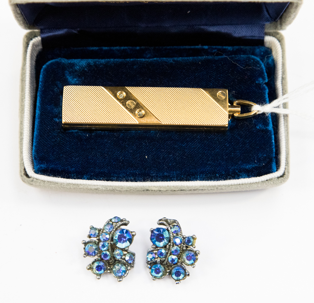 Marcasite Earrings -Jewelry Set Clip on Earrings Vintage earrings Rhinestone Necklace Earrings set Spring Cable Necklace