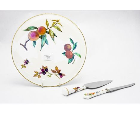 A Royal Worcester cake plate and matching server, together with an Aynsley knife (boxed) 