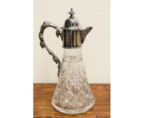 Silver mounted cut glass claret jug, Birmingham 1980