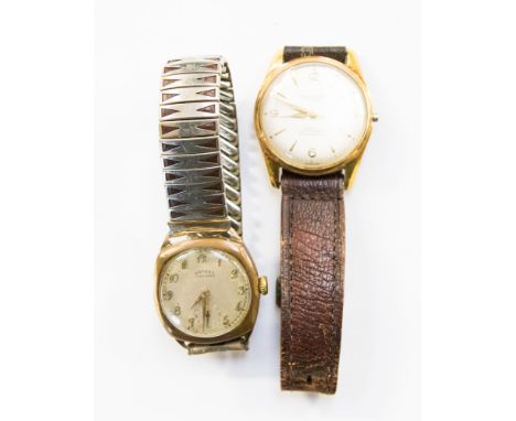 A gentlemen's side wind rolled gold Rotary wristwatch circa 1930/40 with later expanding bracelet; together with a 'Shepherd'