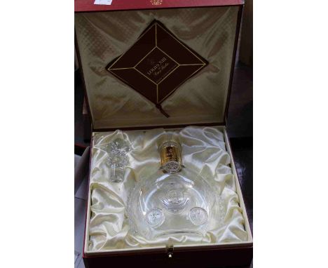 Remy Martin Louis XIII Baccarat crystal decanter and stopper in original red casket, opened and empty