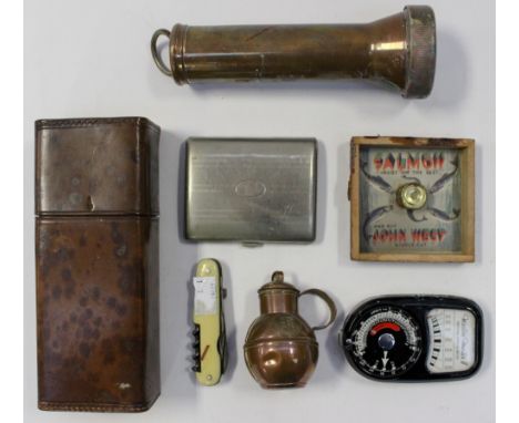 A vintage 'Concordia', Cardiff, Welsh copper miners torch (operational) a miniature copper Guernsey milk churn, an Edwardian 