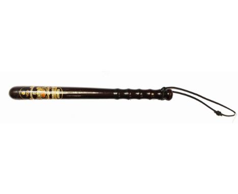 A Presentation painted wood truncheon, painted in polychrome with Crown above G.R Cypher, Manchester Coat of Arms, SPECIAL CO