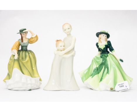 A Royal Worcester figure of 'Sisterley Love' with Royal Worcester 'Holly' and Royal Doulton 'Buttercup' (3)