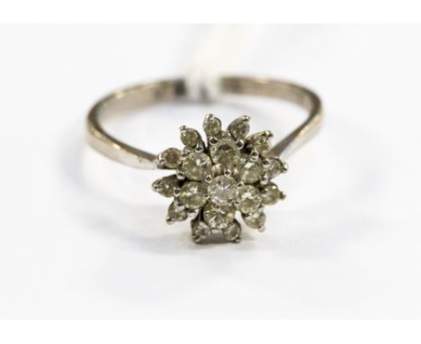 A diamond two tier cluster 18ct white gold ring, stamped to inside, ring size R, gross weight approximately 4.1 grams